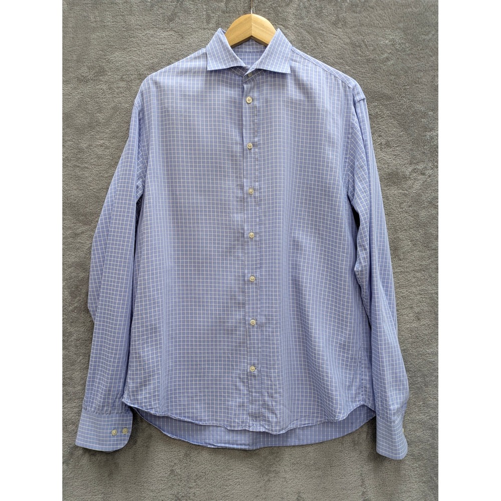 Armani Collezioni Button Down Shirt Mens L Classic Blue White Grid Check